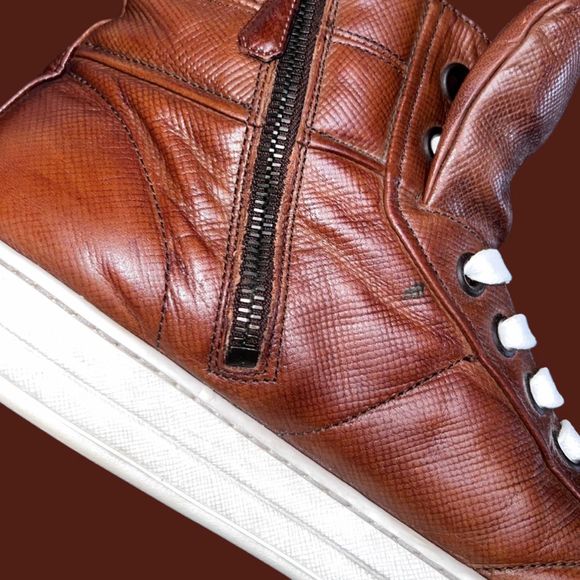Prada Mens Old Nappa Leather High Top Sneaker Designer Calzature Uomo Size 8.5 F - Picture 7 of 10